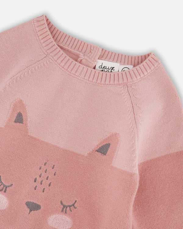 Deux par Deux - Knitted Bi-Color Cat Romper - Old Pink