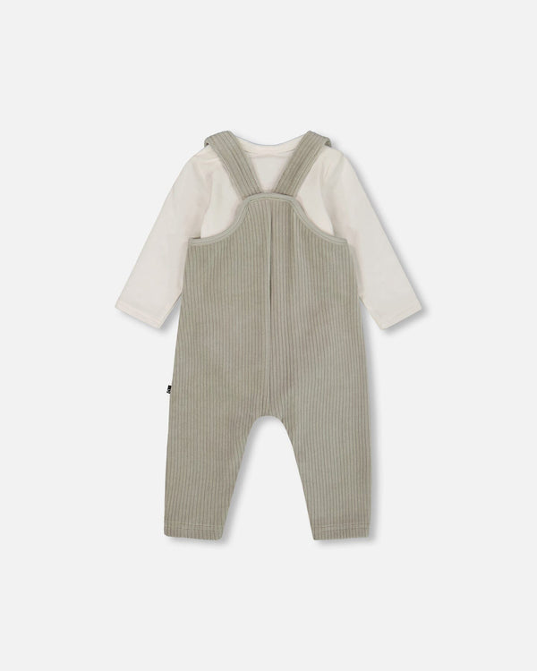 Deux par Deux - Onesie and Stretchy Corduroy Overalls Set - Jade Green