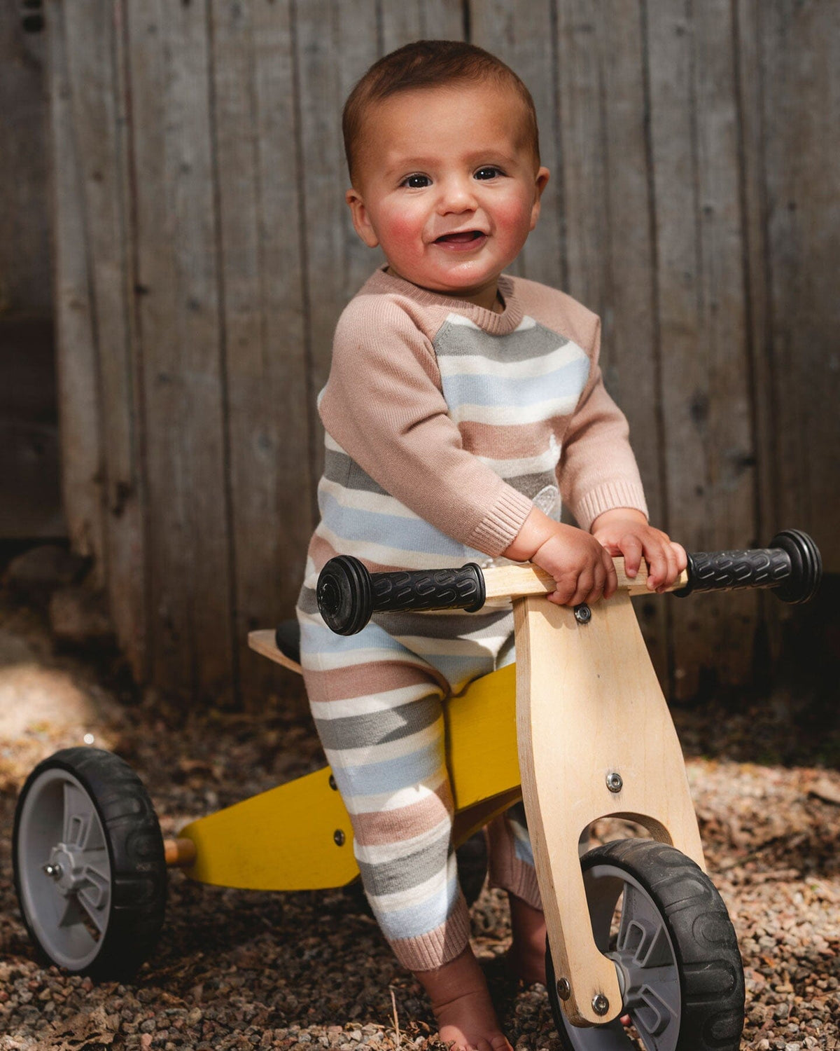 Deux par Deux - Knitted Romper - Blue and Green Stripes