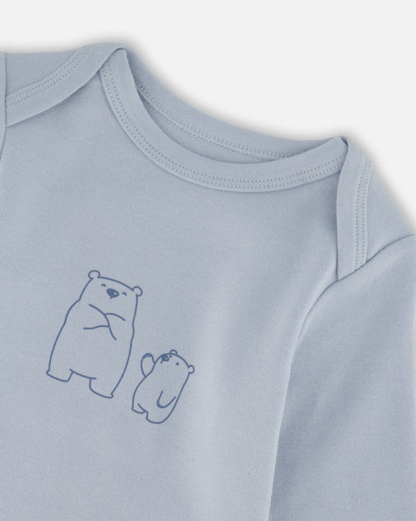 Deux par Deux - Organic Cotton Onesie and Overalls Set - Blue Leaf Print