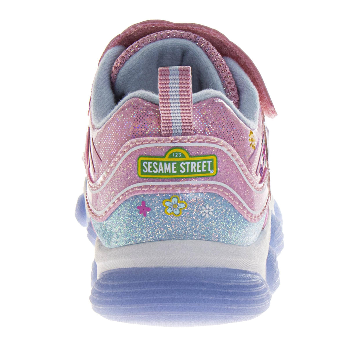 Pink Sesame Street shoe with a visible brand logo on a white background