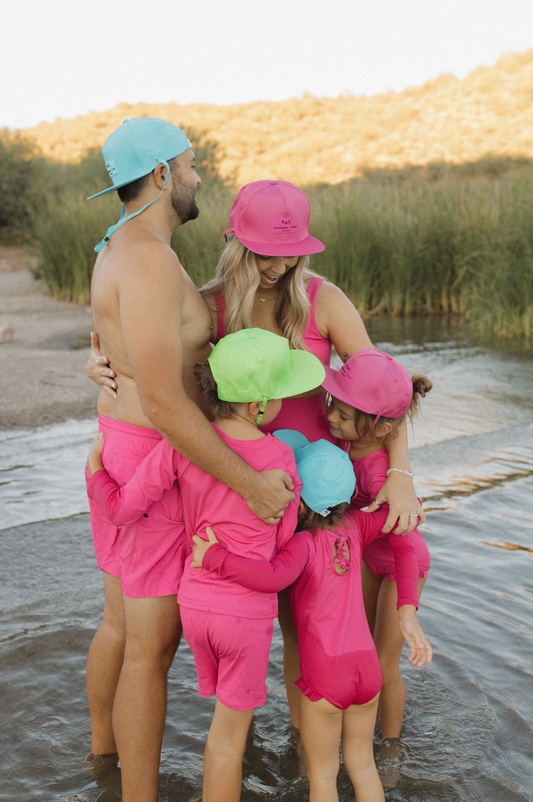 Current Tyed - "Brights" Ribbed Hot Pink Ruffle Rashguard Suit