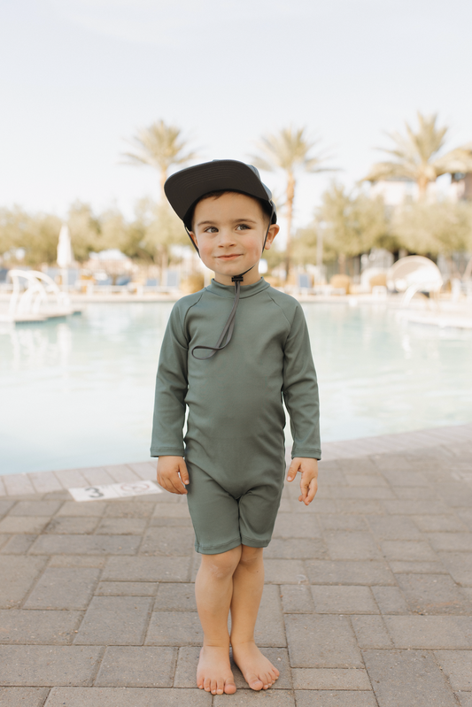 Current Tyed - Solid Solid Dark Green Ribbed Sunsuit