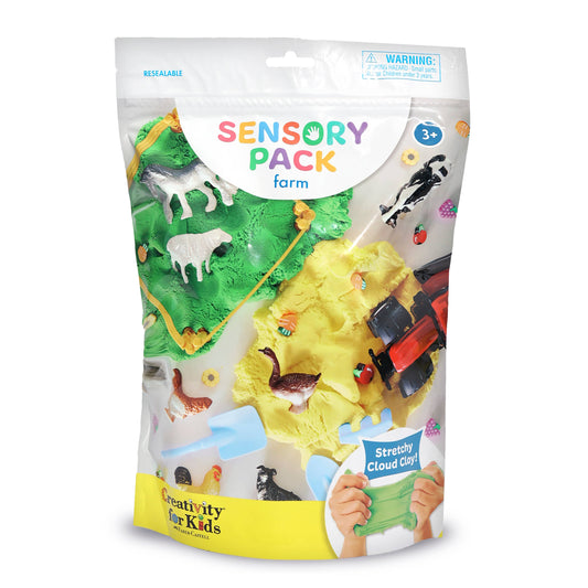 Sensory pack for kids with farm theme and Creativity for Kids branding.