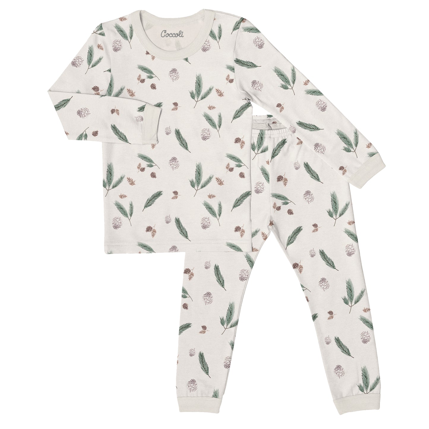 Coccoli Modal Long Sleeve Pyjama - Pinecones on Oat - 3Y