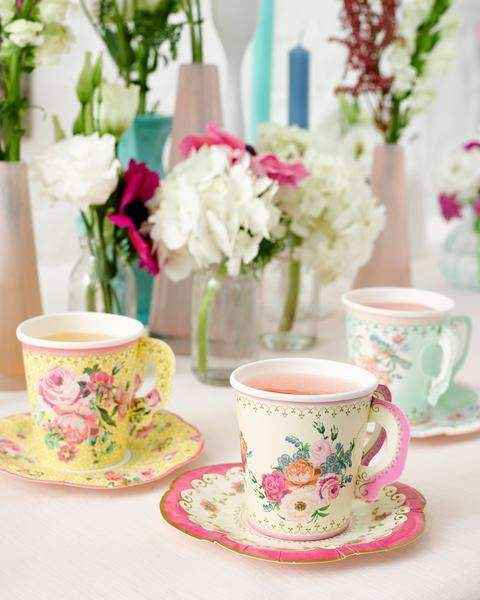 Talking Tables USA - Vintage Teacups and Saucers Set | 12 Pack | Tea Party |