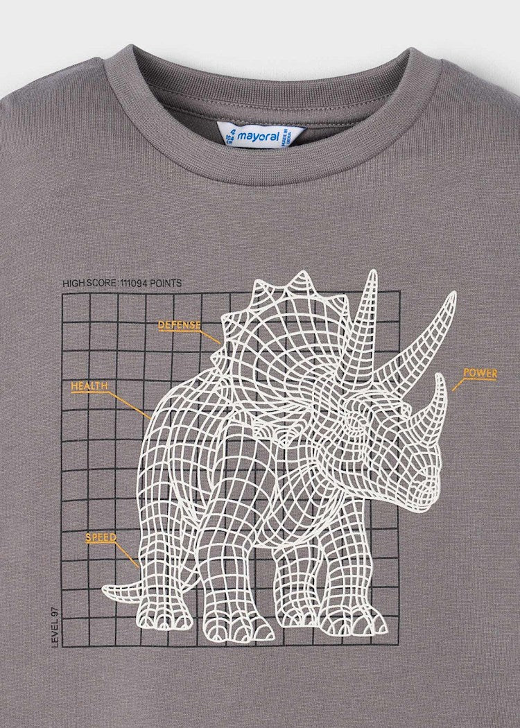 Mayoral Boy Printed T-Shirt Glow in the Dark Grey Triceratops Dinosaur