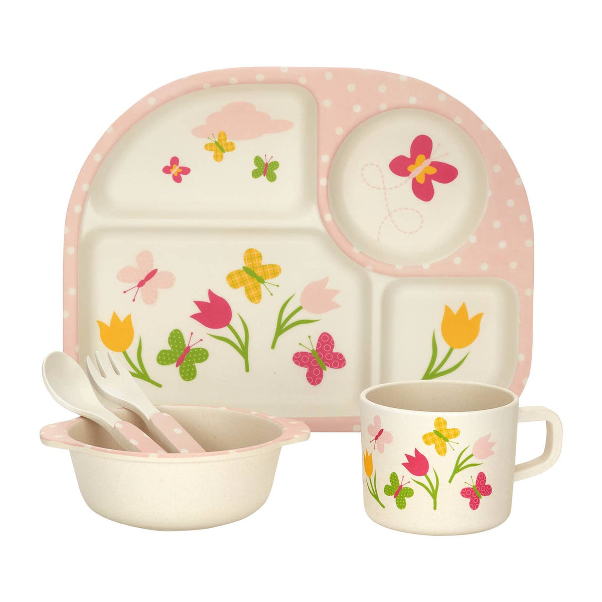 My Funkins - Five Piece Bamboo Dish Set for Kids - Butterflies