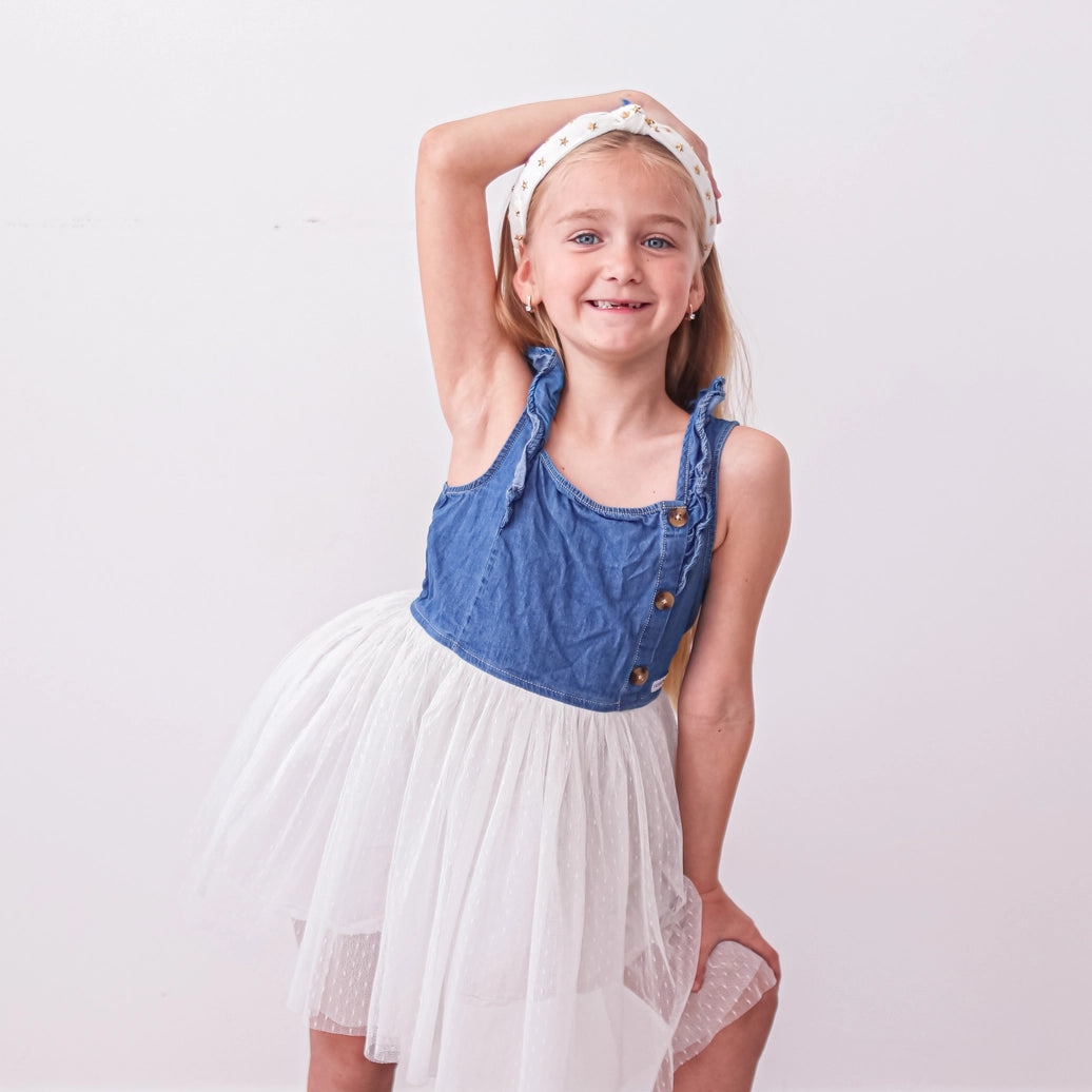 Frog Sac Kids Knot Headband, White Star Stud Velvet Hair Accessories