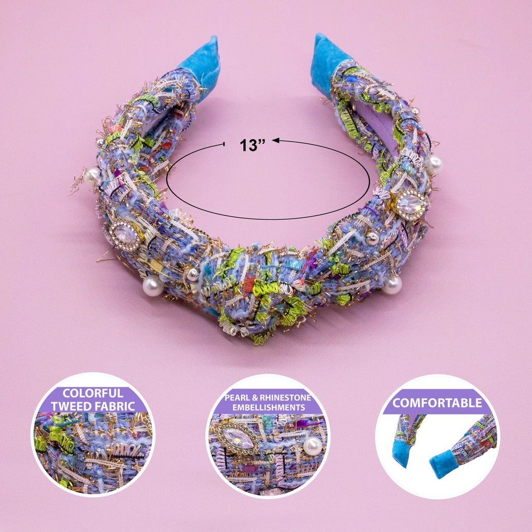 Frog Sac Kids Knot Headband, Embellished Rhinestone Pearl Tweed