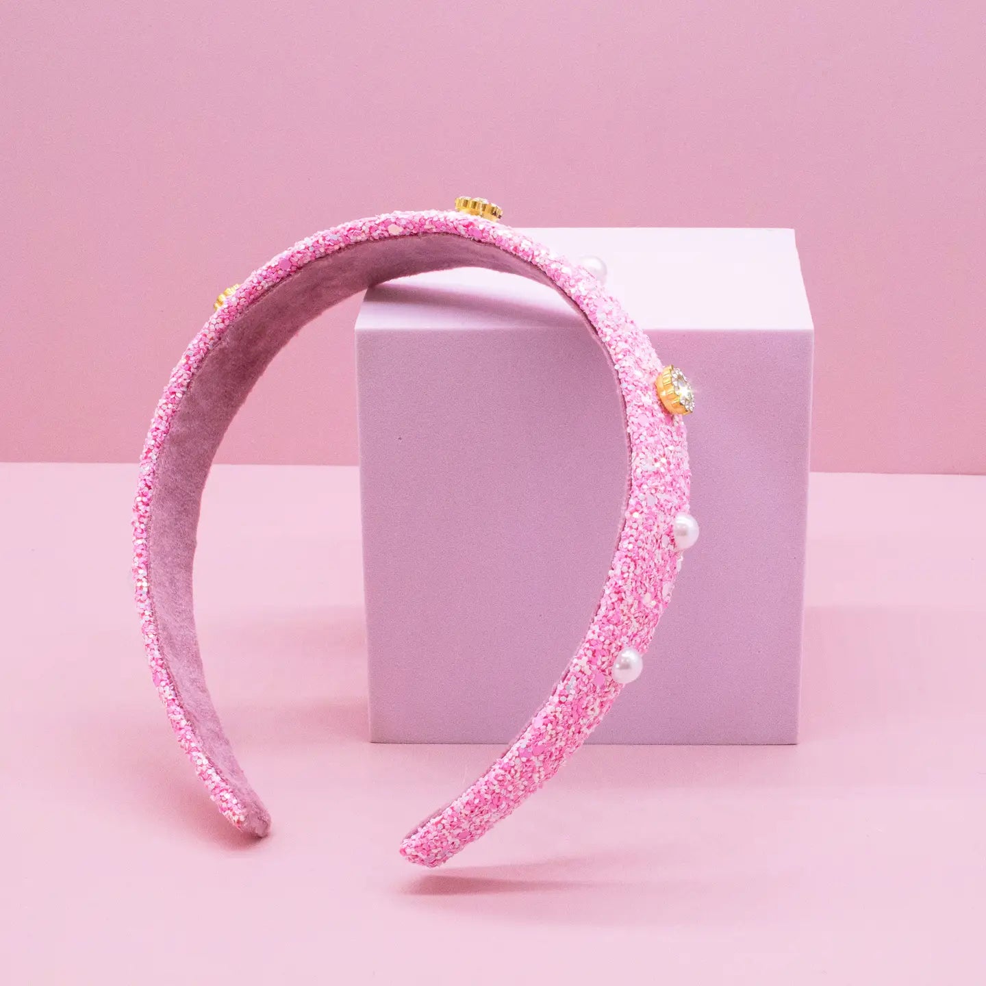 Frog Sac - Embellished Glitter Headband (Pearl & Rhinestone Studs)