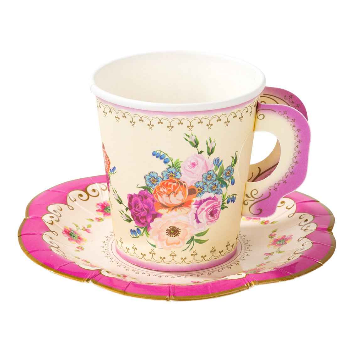 Talking Tables USA - Vintage Teacups and Saucers Set | 12 Pack | Tea Party |