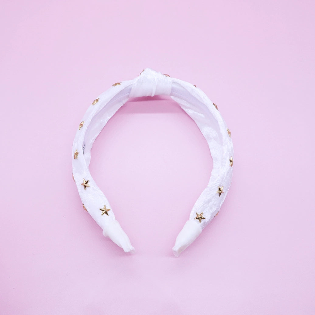 Frog Sac Kids Knot Headband, White Star Stud Velvet Hair Accessories