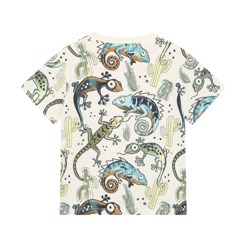 Minymo - All Over Print Cotton T-Shirt with Lizards