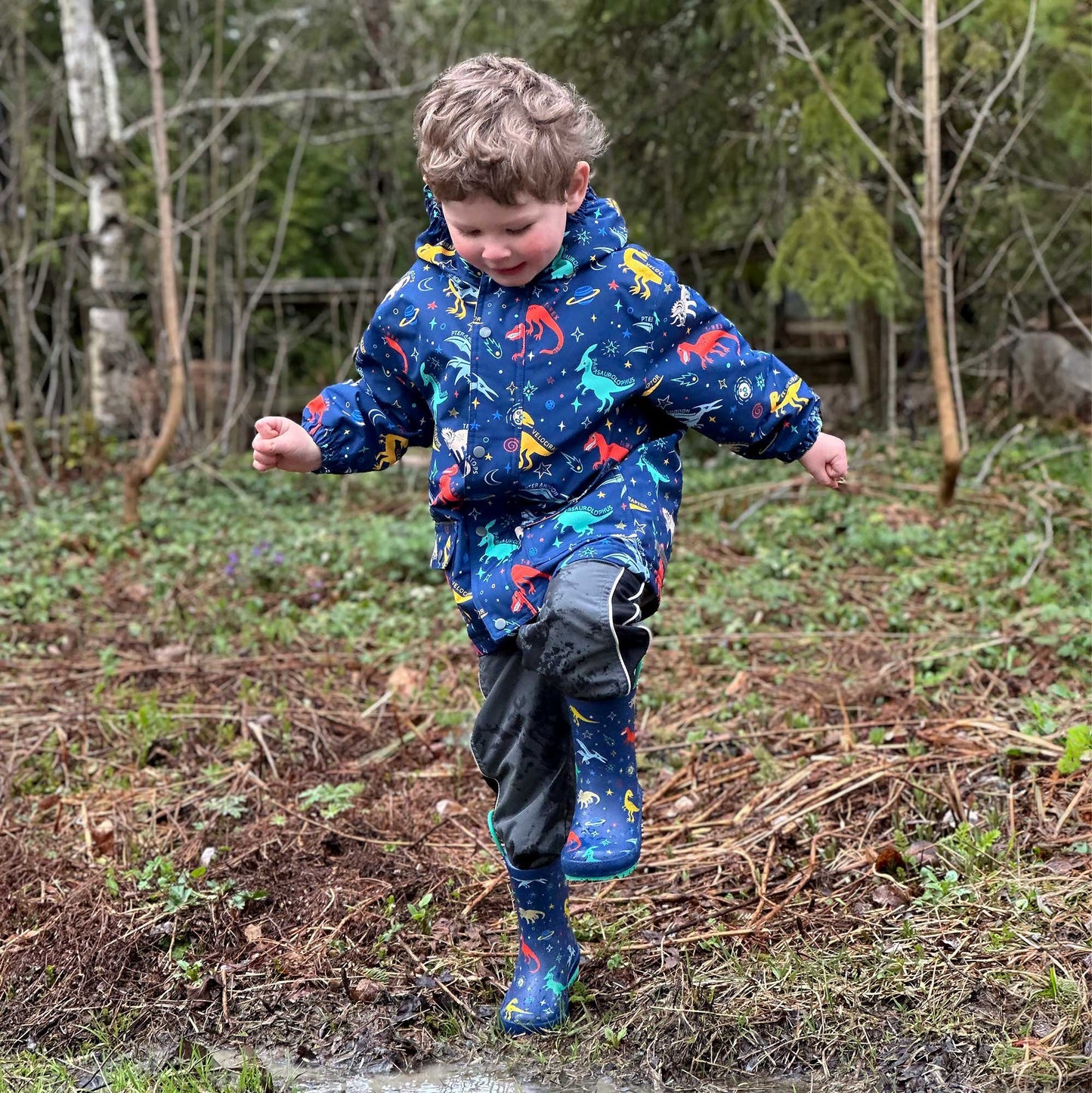 Jan & Jul- Kids Rubber Rain Boots - Space Dinos