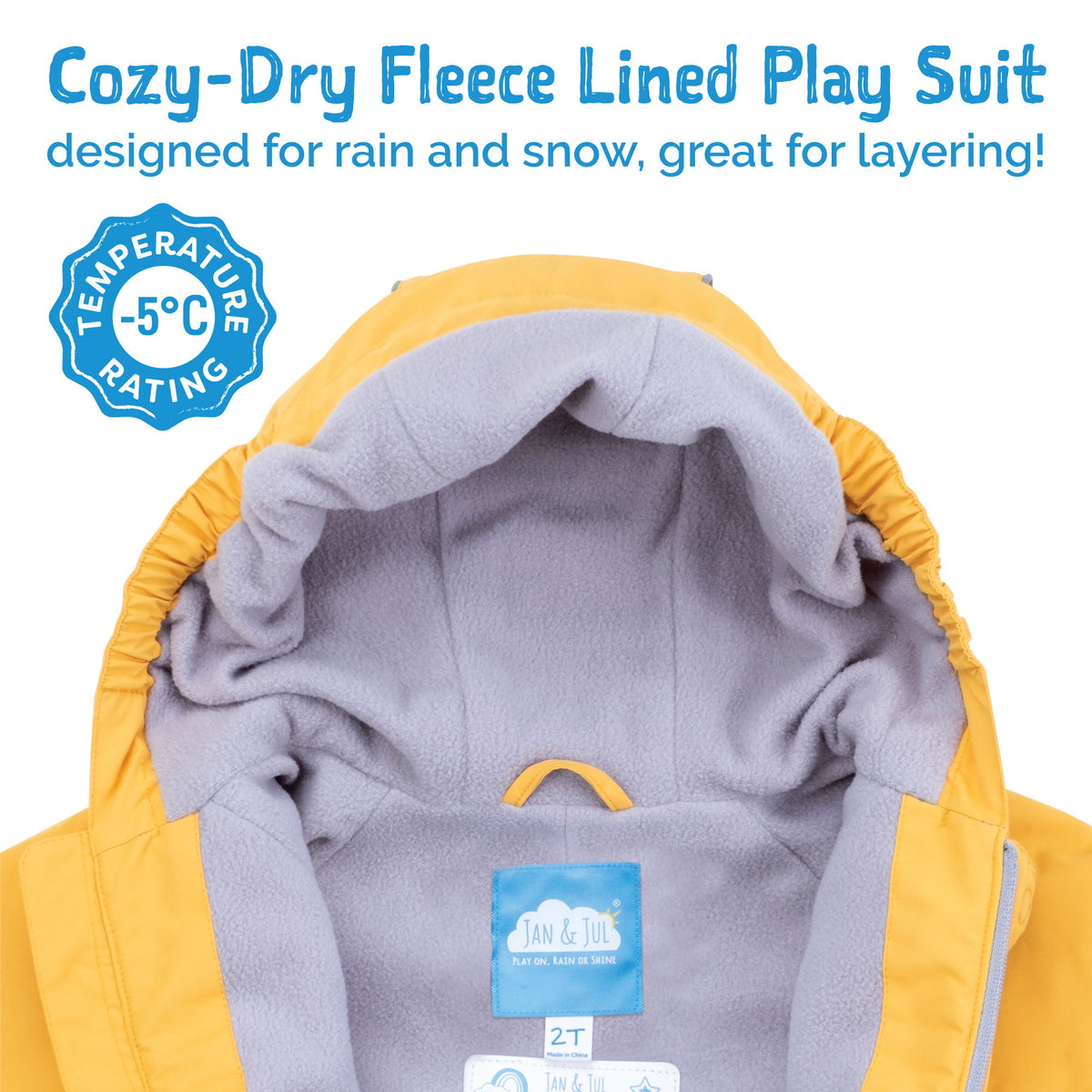 Jan & Jul - Kids Cozy-Dry Fleece Lined Waterproof Rainsuit