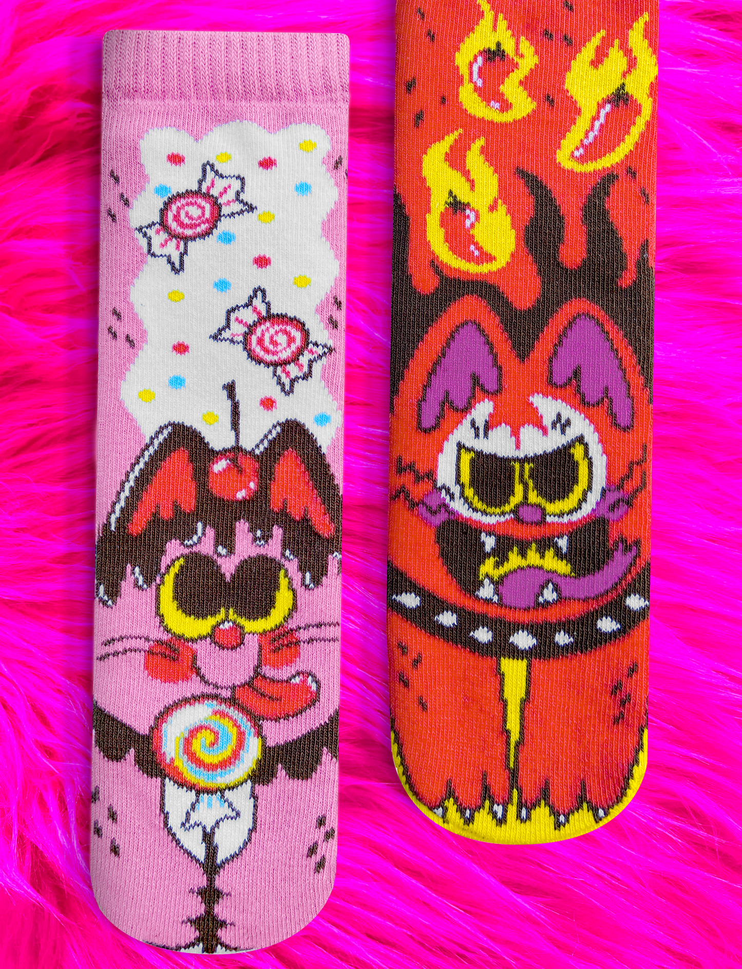 Pals Socks - Purrty Sweet & Feline Spicy Fun Grippy Cat Socks for Kids