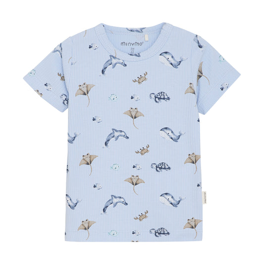 Minymo T-shirt Short Sleeve All Over Print Rib -3 Months