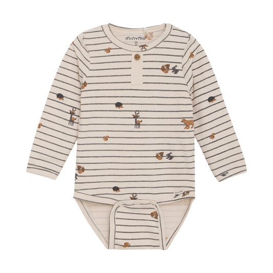 Minymo - Stripped Squirrel Long Sleeve Bodysuit  - 3 Months