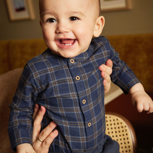 Minymo - Baby Body Suit Check Blue - 3M