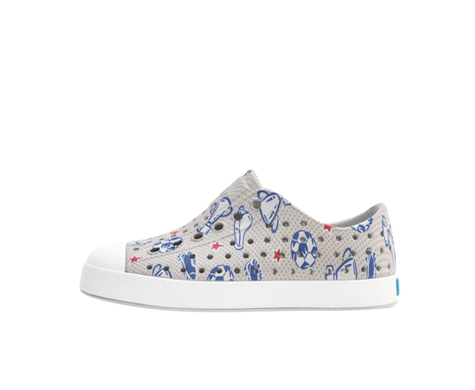Native Shoes - Jefferson Print Kids - Hyams Grey/Shell White/Soccer Trophy