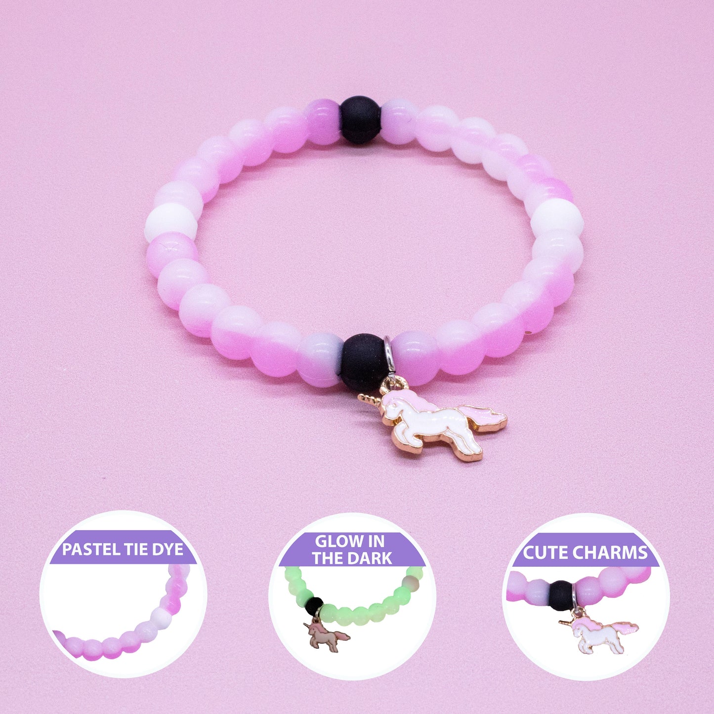 Frog Sac - Glow in the Dark Unicorn Charm Bubble Bracelets