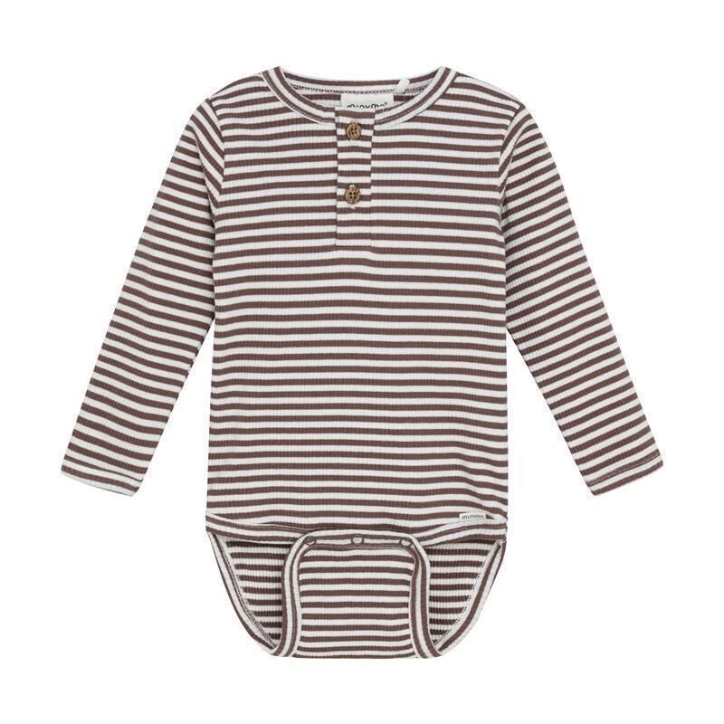 Minymo - LS Bodysuit Striped Brown/White - 3M