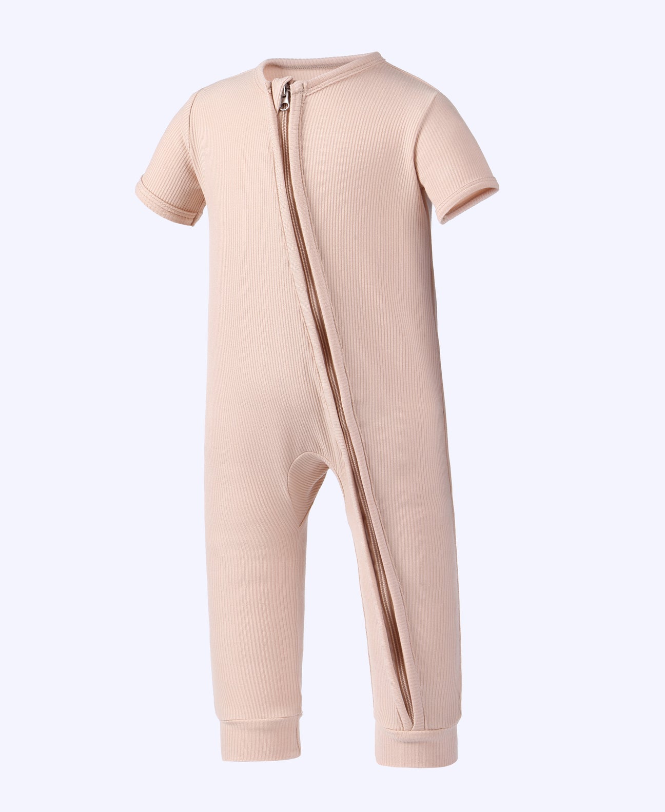 Earth Baby Outfitters-Bamboo Ribbed Short Sleeve 2 Way Zippy Romper