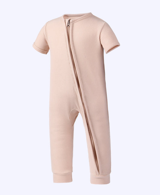 Earth Baby Outfitters-Bamboo Ribbed Short Sleeve 2 Way Zippy Romper