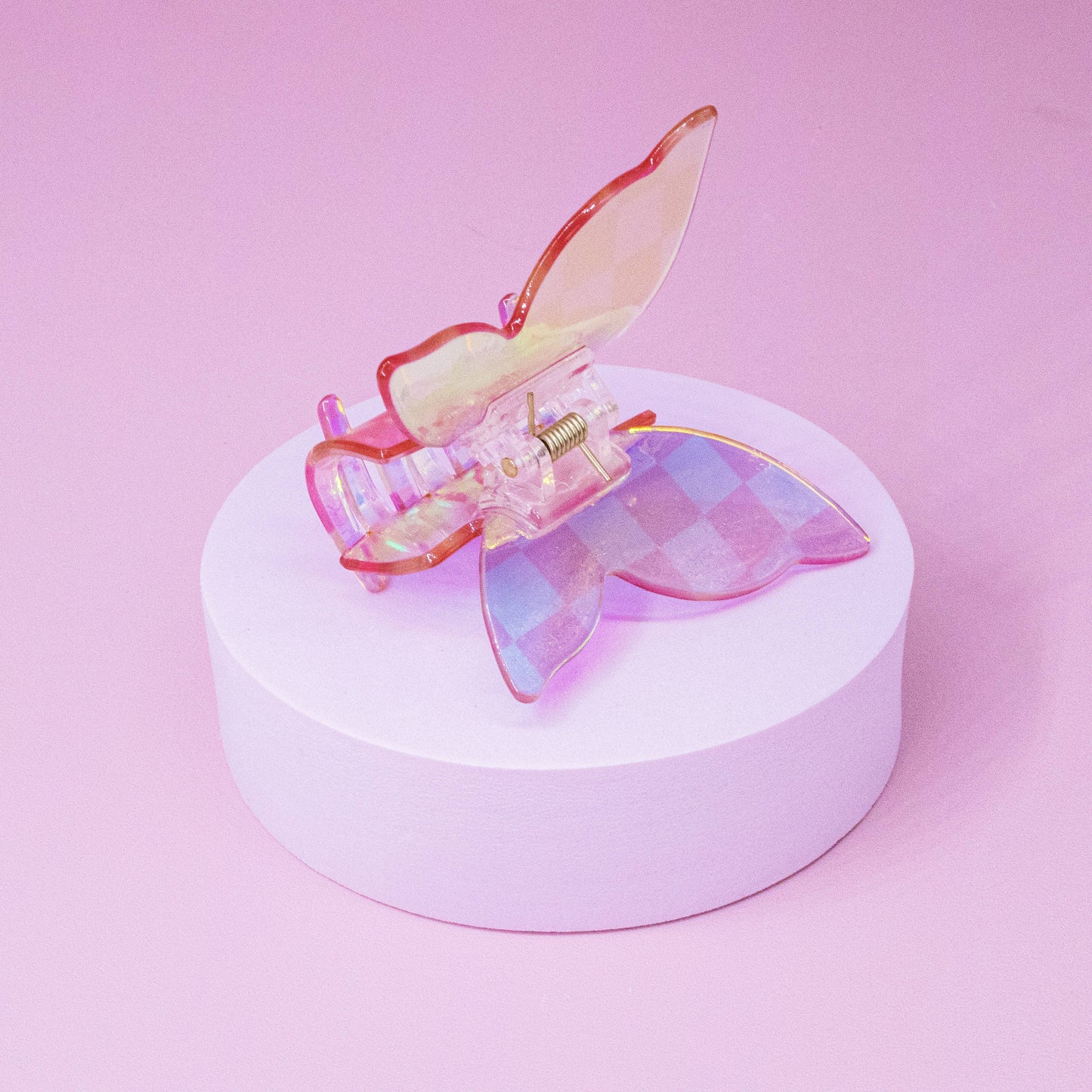 Frog Sac - Medium Iridescent Checkered Butterfly Hair Claw Clip