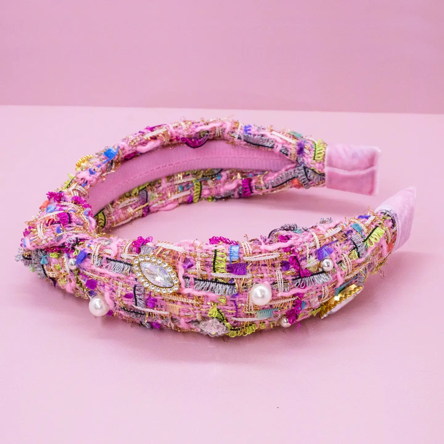 Frog Sac -  Kids Knot Headband - Embellished Rhinestone Pearl Tweed