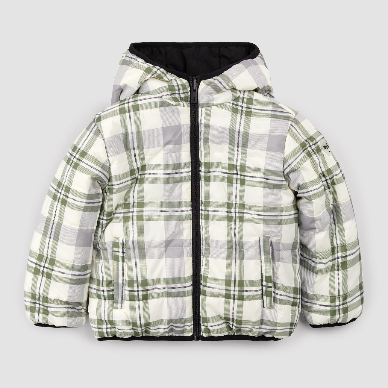 Miles The Label - Winter Moss Plaid Print on Black Reversible Jacket