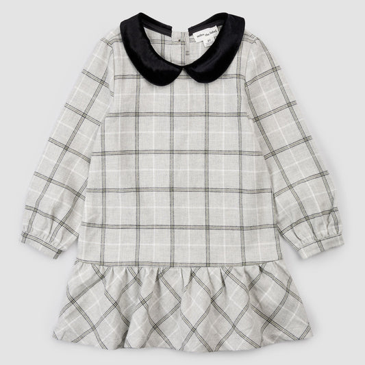 Miles The Label Kids Yarn-Dye Plaid Flannel Collared Dress - Grey