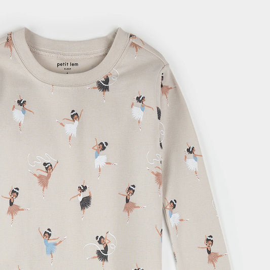 Petit Lem - Ballerina Print on Cream PJ Set