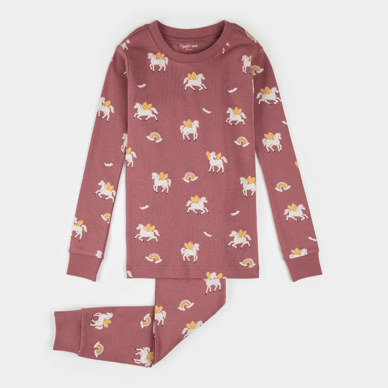 Petit Lem - Rainbow Pegasus Print on Dark Pink PJ Set