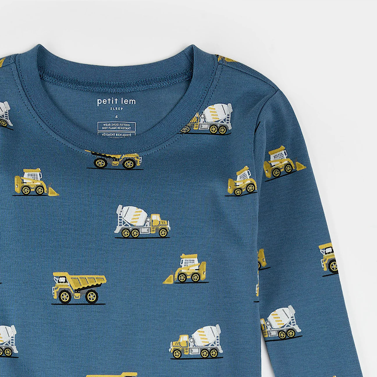 Petit Lem - Construction Truck Print on Cobalt Blue PJ Set