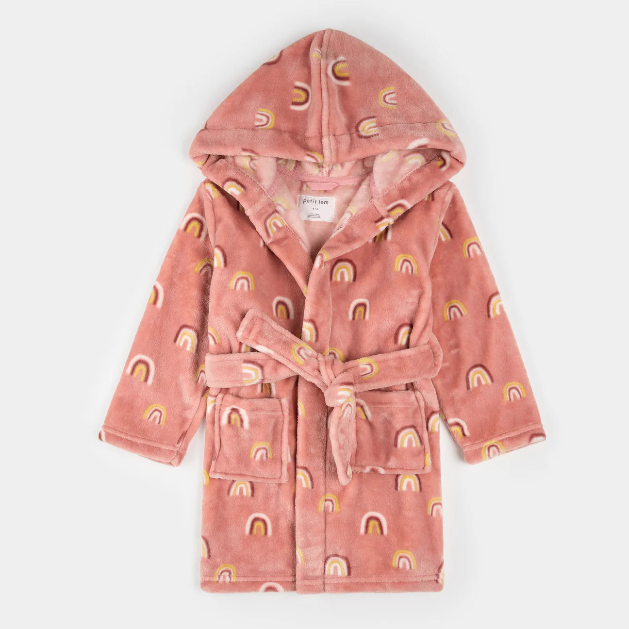 Petit Lem - Rainbow Print on Pink Plush Robe