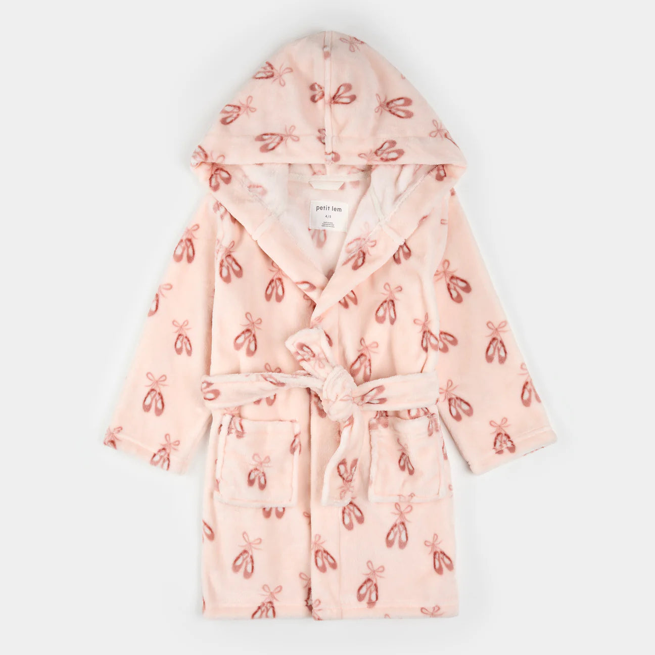 Petit Lem - Ballet Slippers Print on Light Pink Plush Robe
