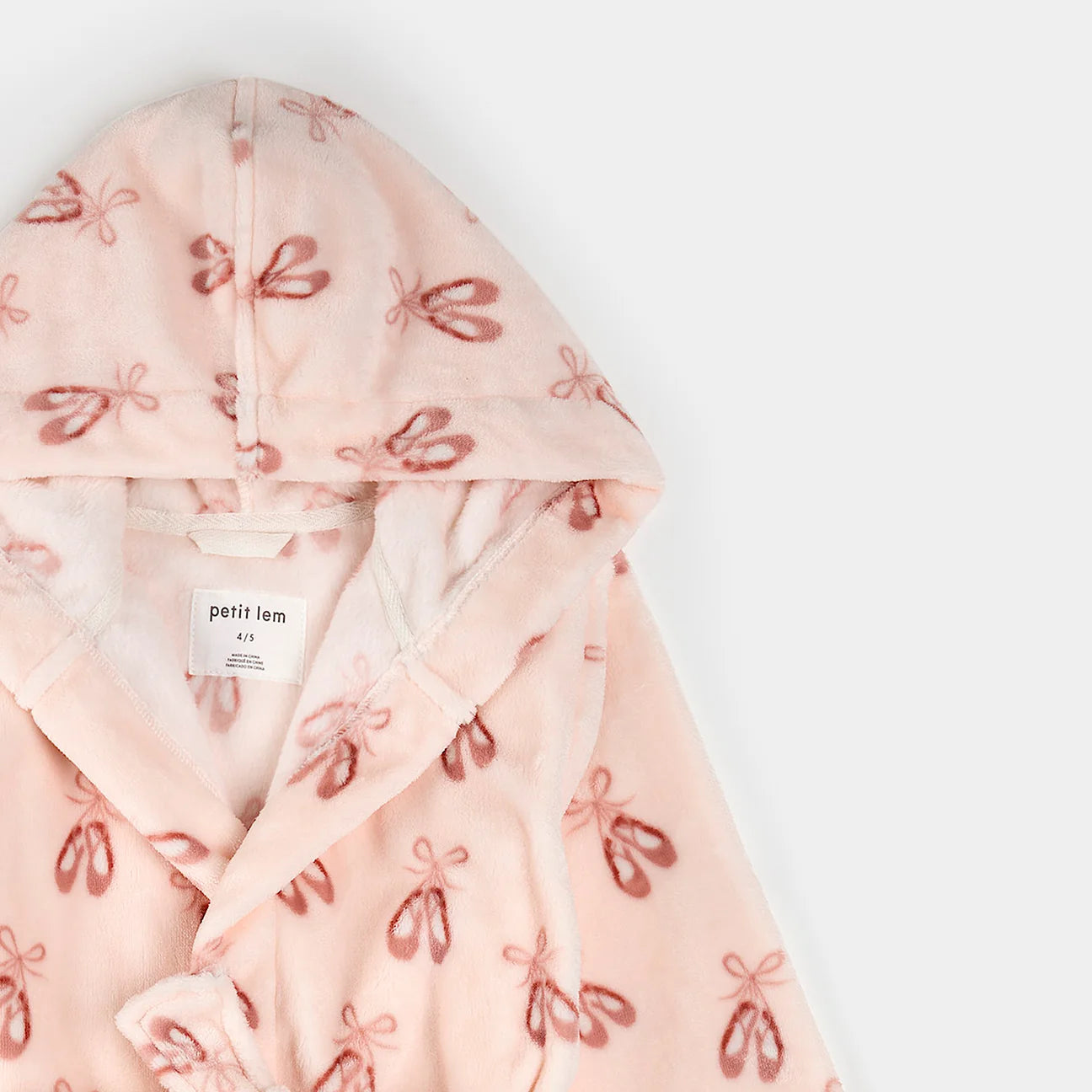 Petit Lem - Ballet Slippers Print on Light Pink Plush Robe