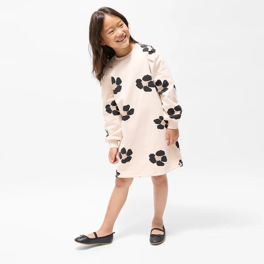 Miles the Label Bold Flower Print on Almond Fleece Sweater Dress