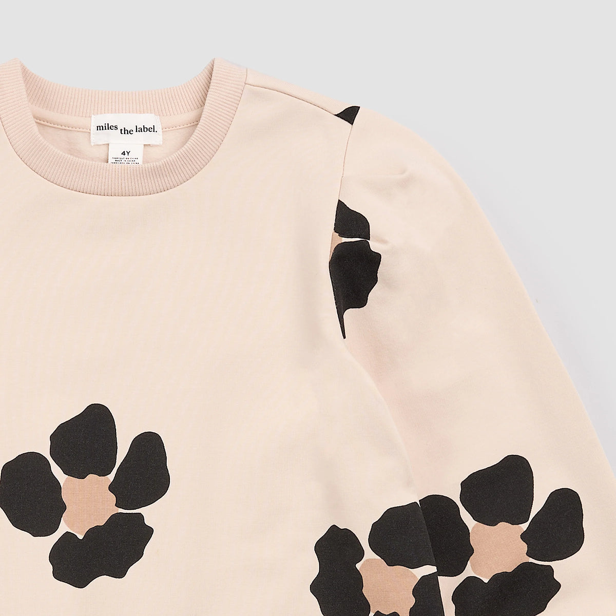 Miles the Label Bold Flower Print on Almond Fleece Sweater Dress