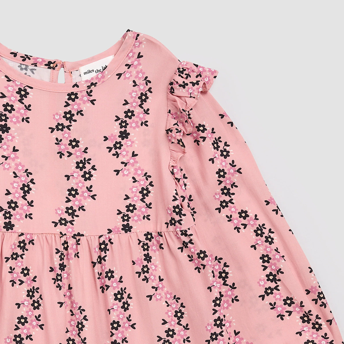 Miles the Label Floral Vines Print on Pink Viscose Woven Tiered Dress