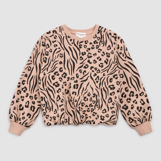 Miles the Label Spots and Stripes Print on Tan Girl's Fleece Sweatshirt