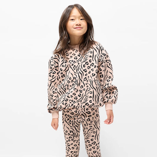 Miles the Label Spots and Stripes Print on Tan Girl's Fleece Sweatshirt