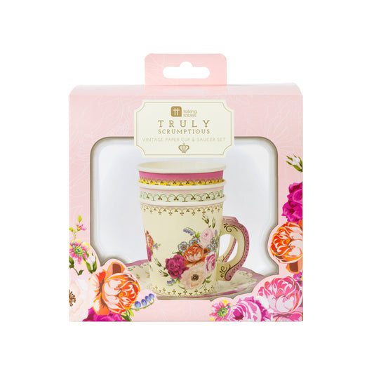 Talking Tables USA - Vintage Teacups and Saucers Set  | 12 Pack | Tea Party |