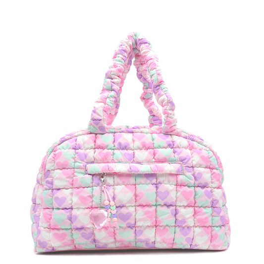 OMG Accessories - Quilted Scrunchies Heart Printed Medium Duffle Bag