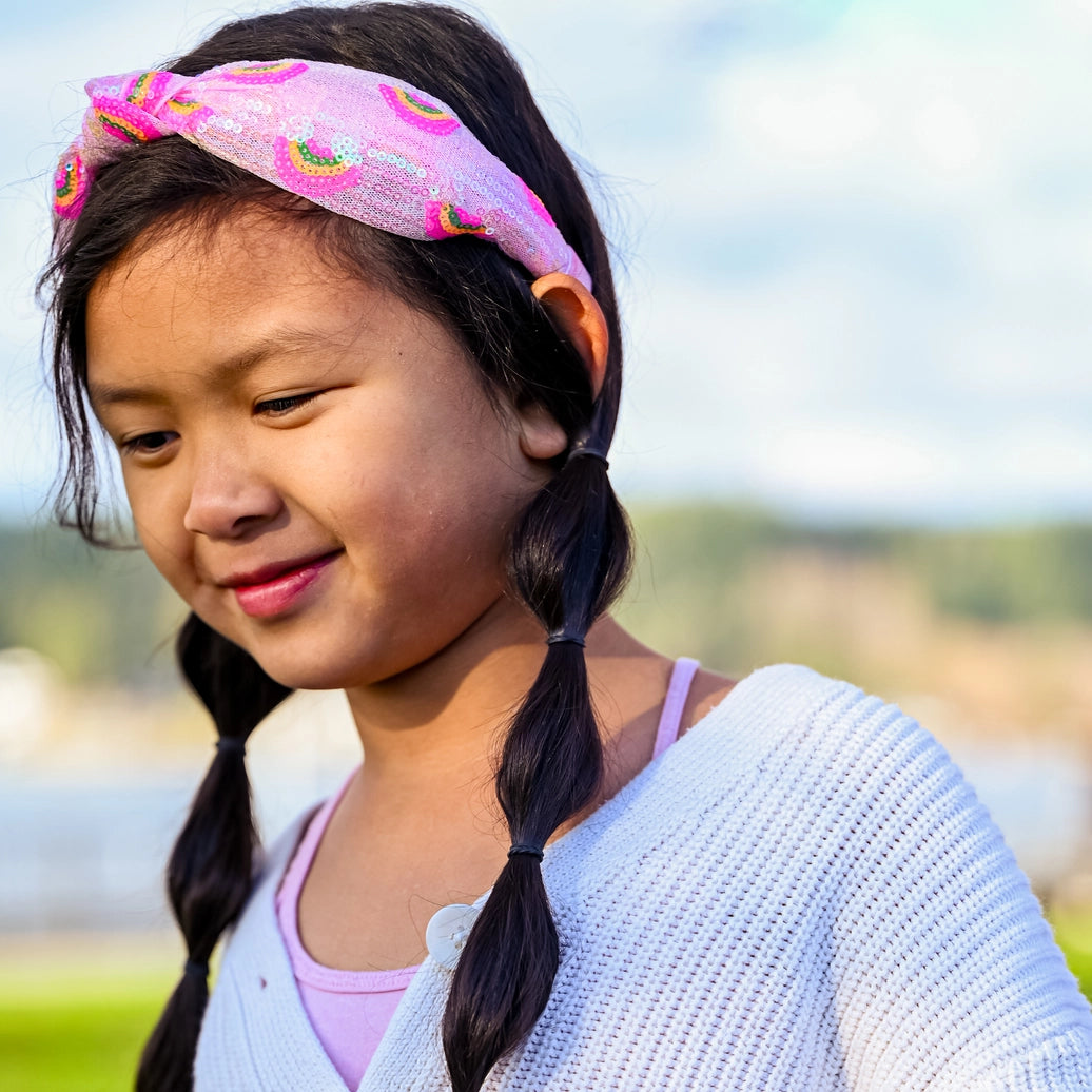 Frog Sac - Kids Sequin Knot Headband - Rainbow