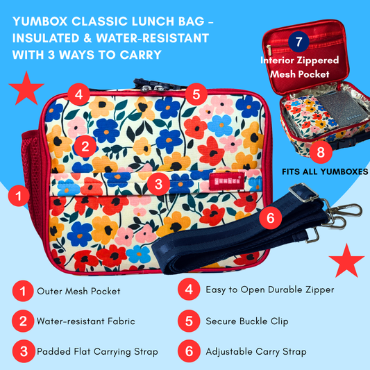 Yumbox - Yumbox Classic Lunch Bag – Insulated Poppy Flowers Print Lunch Tote for Stylish Kids & Adults