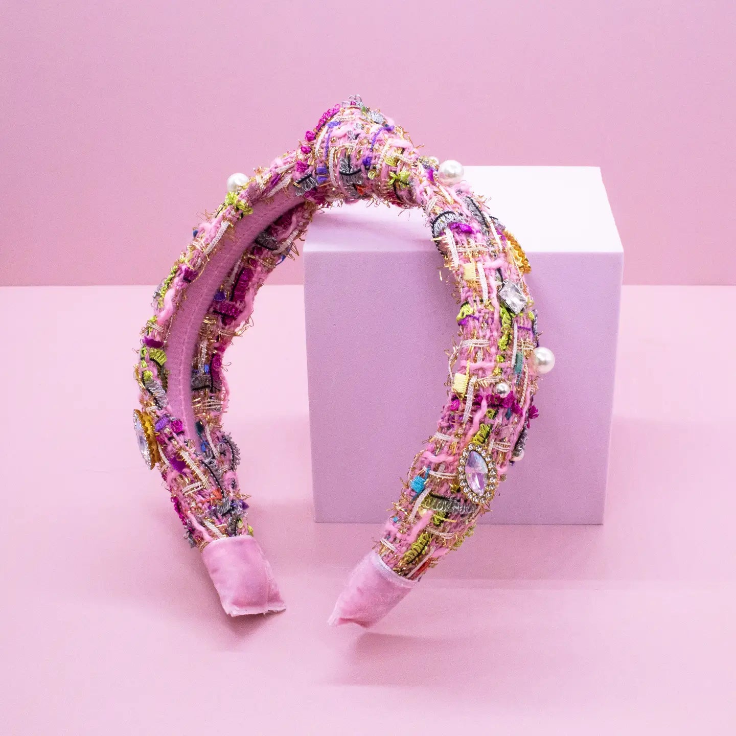 Frog Sac -  Kids Knot Headband - Embellished Rhinestone Pearl Tweed