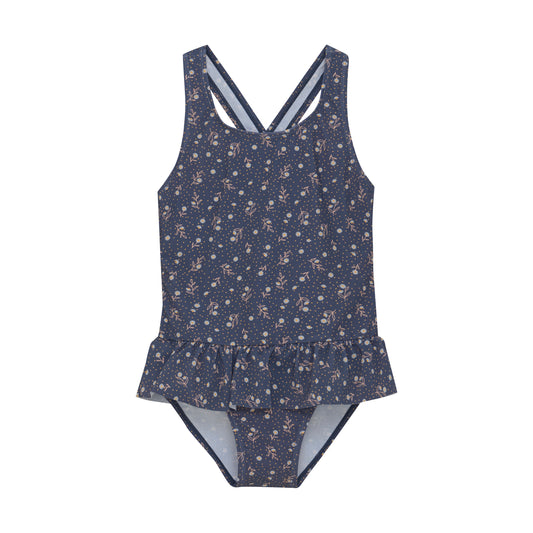 Color Kids 1 pc Swimsuit Blue Micro Flowers with Ruffles - 6Y